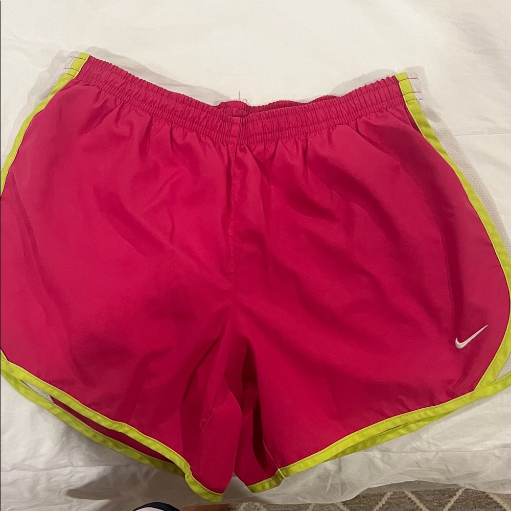 Nike Women's Bright Pink and Neon Yellow Athletic Shorts